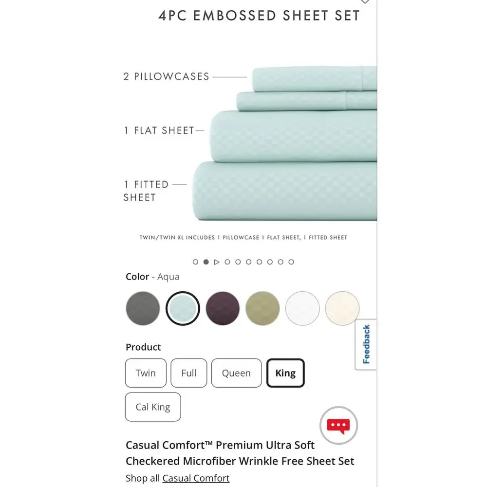 NEW! 4PC Premium Ultra Soft Checkered Sheet Set KING Blue